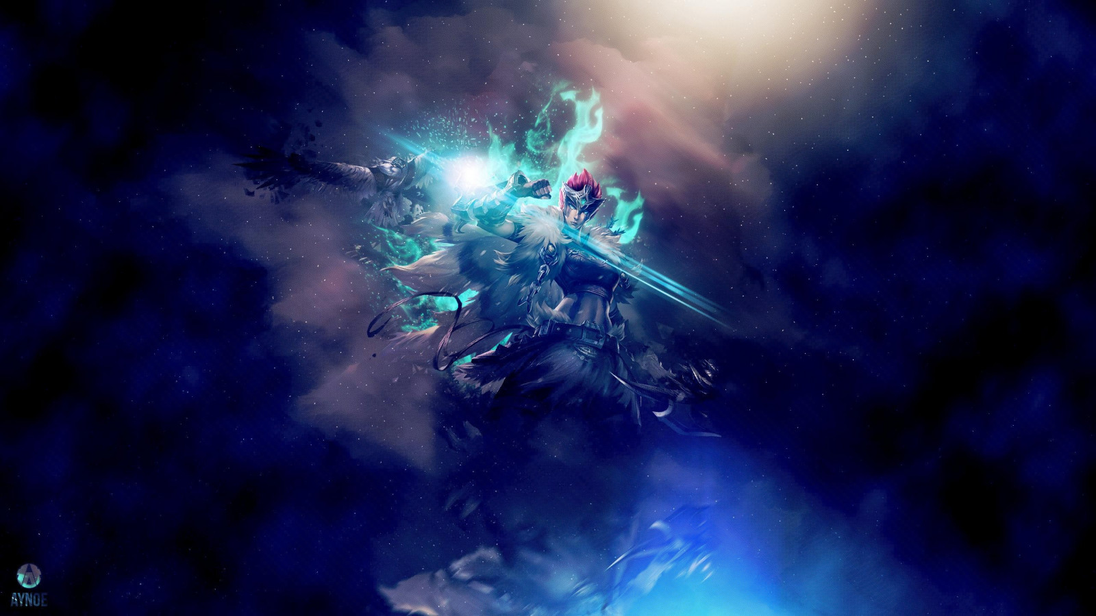 slunečnímu záření, prostor, League of Legends, modrý, mlhovina, atmosféra, vesmír, Quinn, světlo, Snímek obrazovky, počítač tapeta, Atmosféra Země, zvláštní efekty, vesmír