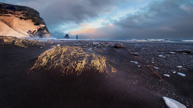 krajobraz, Natura, niebo, Reynisfjara Beach, Islandia krajobraz, Natura, niebo, Reynisfjara Beach, Islandia