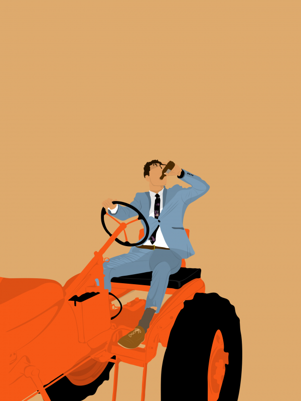 minimalism,tractors,suit and tie,drinking problems