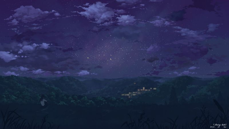 anime,landschap,1920x1080 px,nacht,sterren