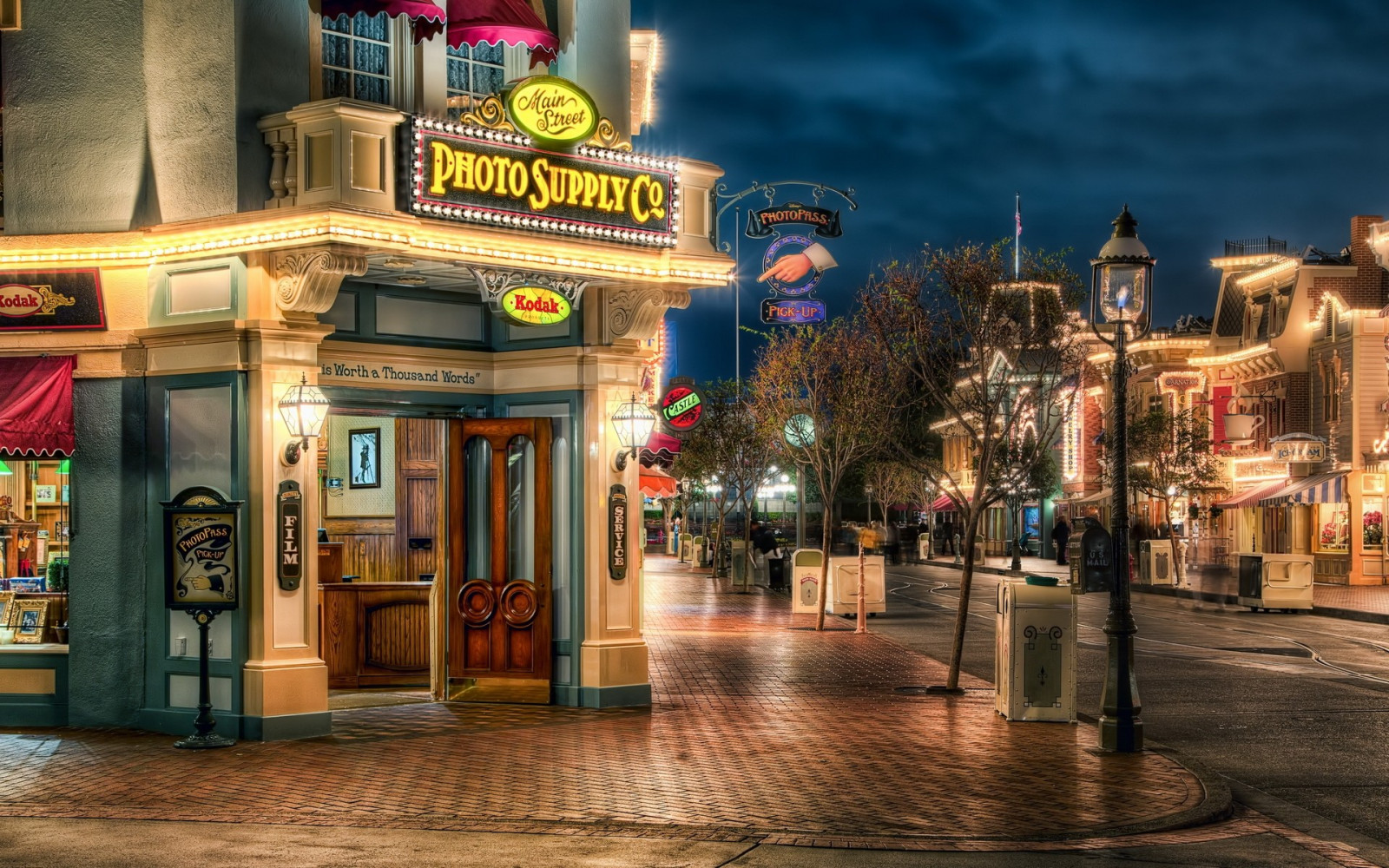 by, gade, bybilledet, nat, himmel, aften, HDR, by, USA, metropol, Disneyland, downtown, belysning, milepæl, facade, 1920x1200 px, hovedstadsområde, blandet brug, Hovedgade