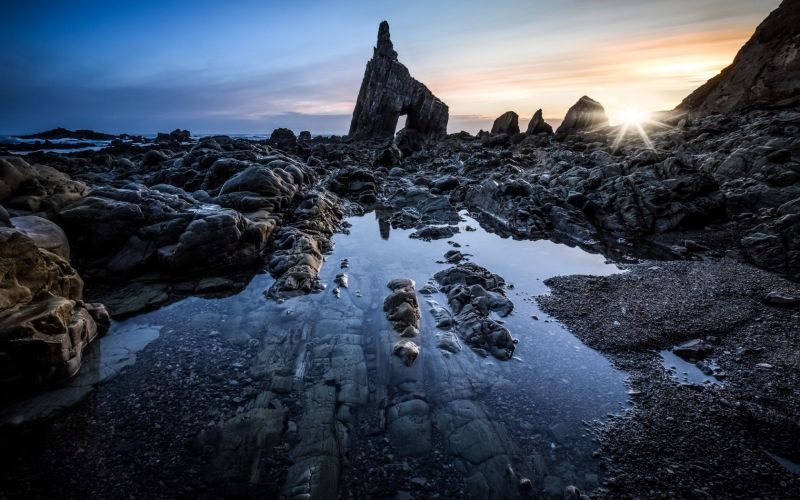 sunlight, landscape, sunset, rock, sea, water sunlight, landscape, sunset, rock, sea, water
