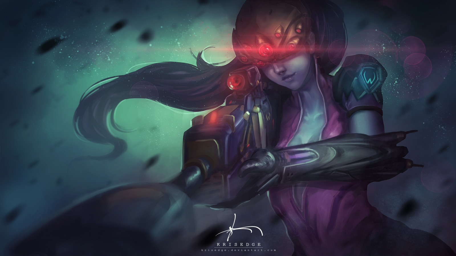 ilustrace, anime, Overwatch, Widowmaker Overwatch, tma, Snímek obrazovky, počítač tapeta, fiktivní postava