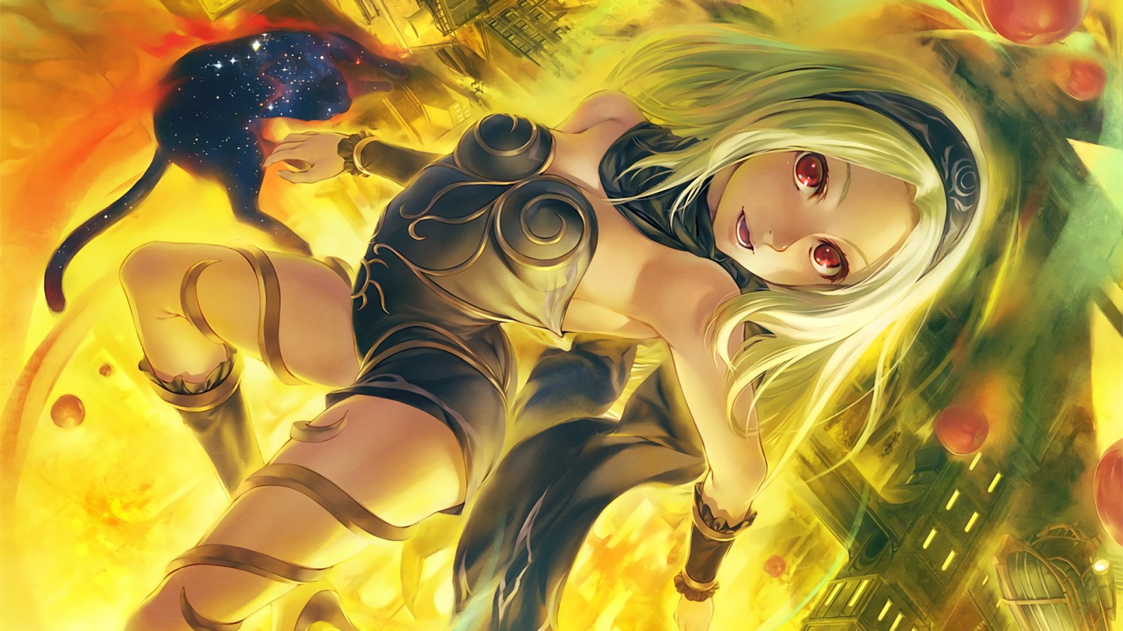 ilustrace, fantasy umění, anime, žlutý, mytologie, Gravity Rush, Kat, Snímek obrazovky, počítač tapeta