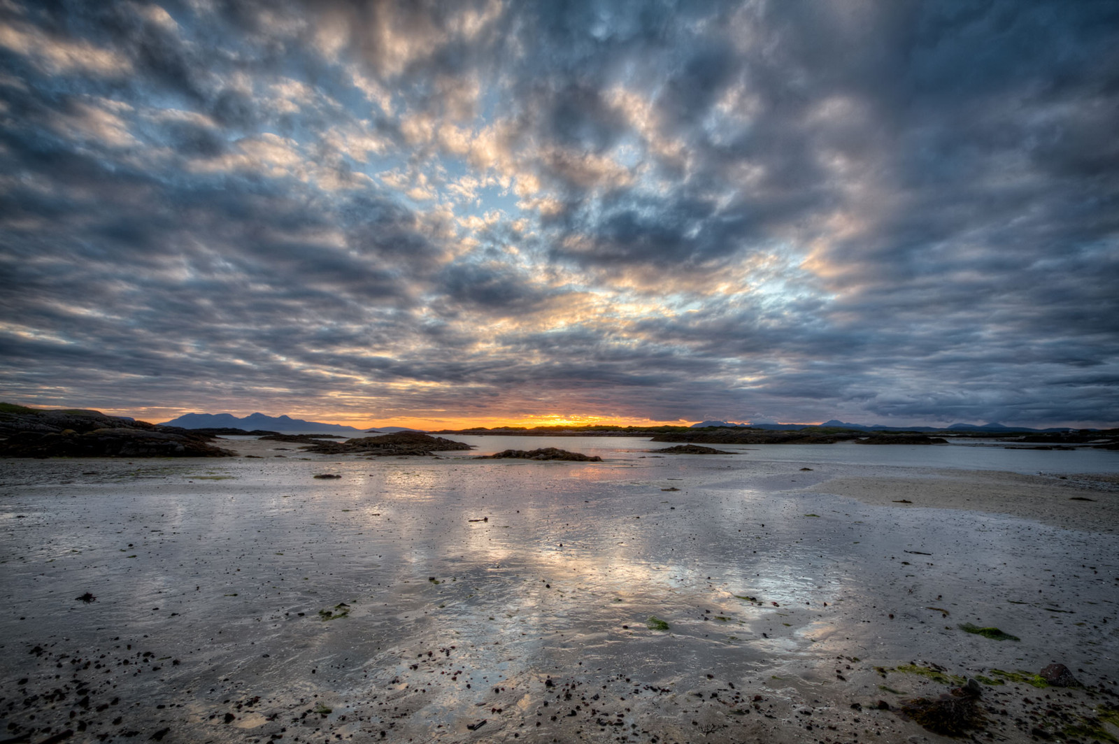 Wallpaper UK, sunset, sky, west, reflection, Skye, beach, Composite