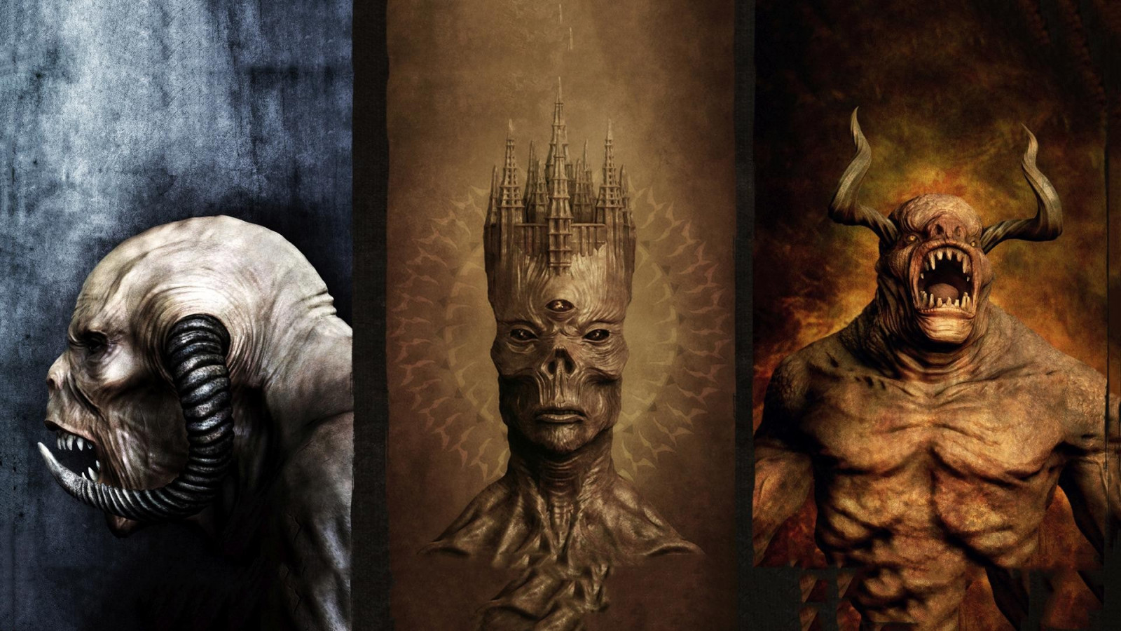 chrám, digitální umění, stvoření, strašidelný, koláž, růžky, sochařství, socha, tesáky, mytologie, řev, UMĚNÍ, Snímek obrazovky, řezba, dávná historie