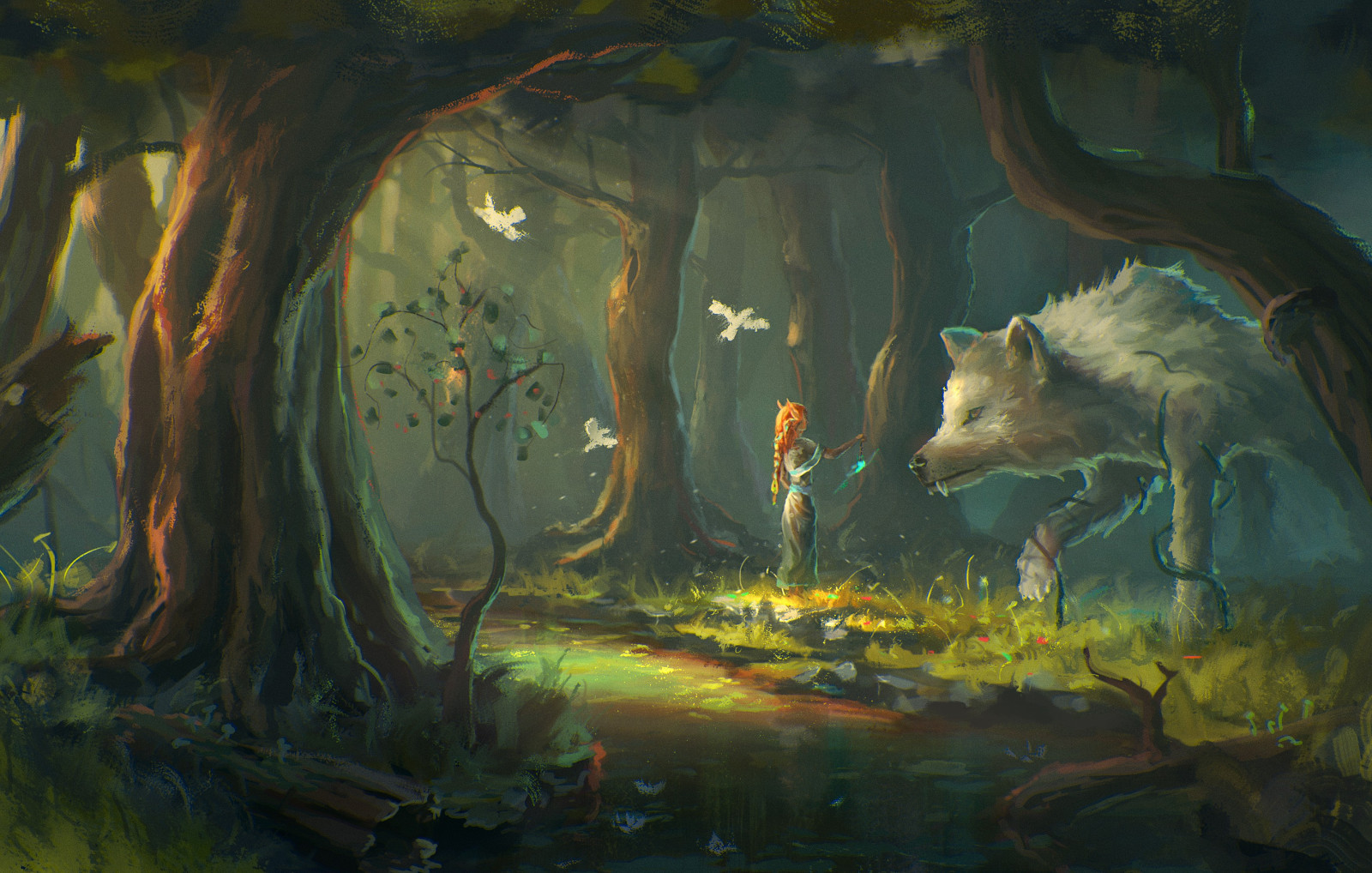 festmény, erdő, fantasy art, farkas, dzsungel, mitológia, ingovány, vizes, screenshot, élőhely, háttérképként, kitalált karakter