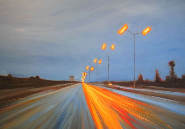 sunlight,landscape,painting,street light,sky,road