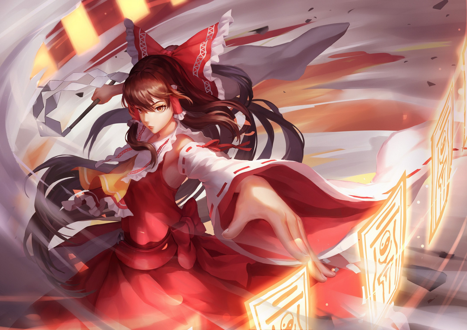 ilustrace, anime, anime dívky, Touhou, Hakurei Reimu, Miko, fiktivní postava, komiks