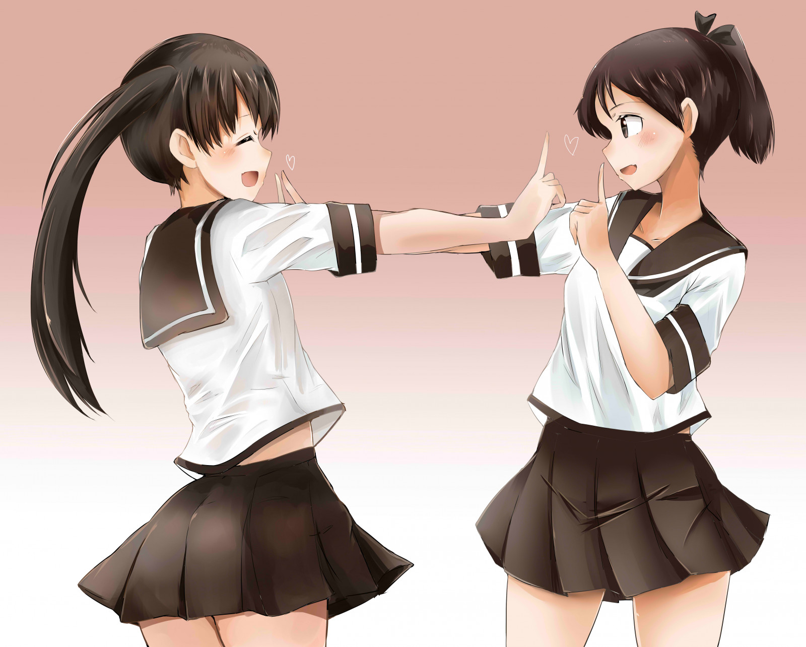 Shikinami KanColle, Ayanami KanColle, Kantai Collection, anime, anime dívky, koňský ohon, dlouhé vlasy, bruneta, umělecká díla, digitální umění, fan art