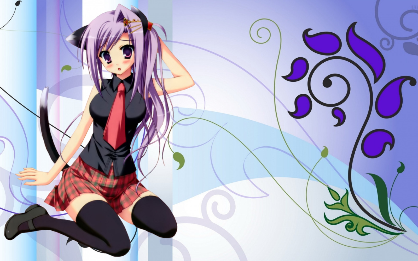 Wallpaper girl, long hair, blush, cat, patterns 1680x1050