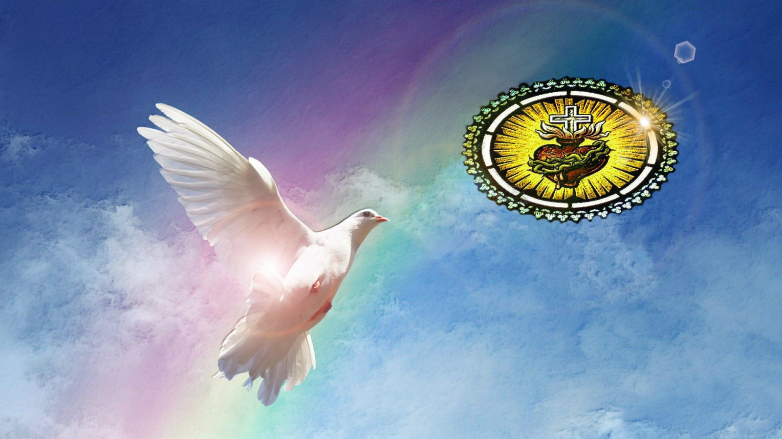 illustrazione, cielo, nuvole, arcobaleni, Gesù Cristo, ala, colombe, immagine dello schermo, 1920x1080 px, sfondo del computer, atmosfera della terra, focolare