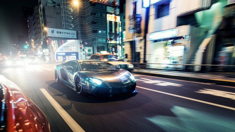 ulice, noc, auto, vozidlo, Lamborghini Aventador, sportovní auto ulice, noc, auto, vozidlo, Lamborghini Aventador, sportovní auto