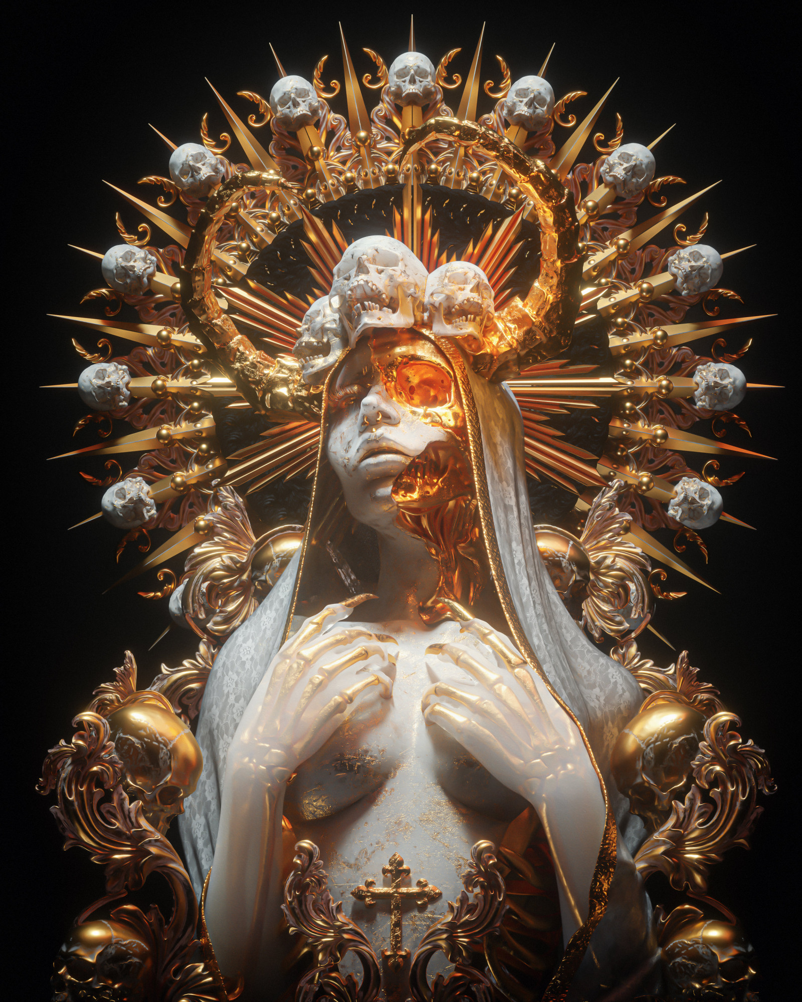 billelis, mörk, religion, död, skalle, guld-