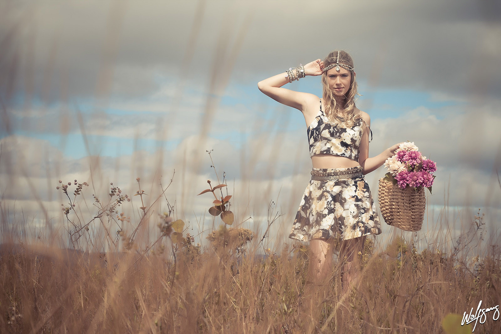campo, Moda, vestir, al aire libre, Moda, falda, Modelo, rubia, Campo, Wagner, Wolfgang