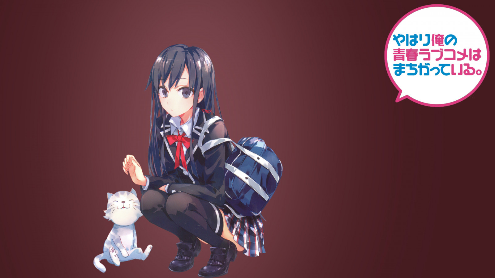 ilustrace, kočka, dlouhé vlasy, anime, anime dívky, umělecká díla, kreslená pohádka, černé vlasy, punčochy, školní uniforma, super hrdina, tmavé vlasy, Yahari Ore no Seishun Láska Comedy wa Machigatteiru, Yukinoshita Yukino, Osoba, kostým, Snímek obrazovky, 1920x1080 px