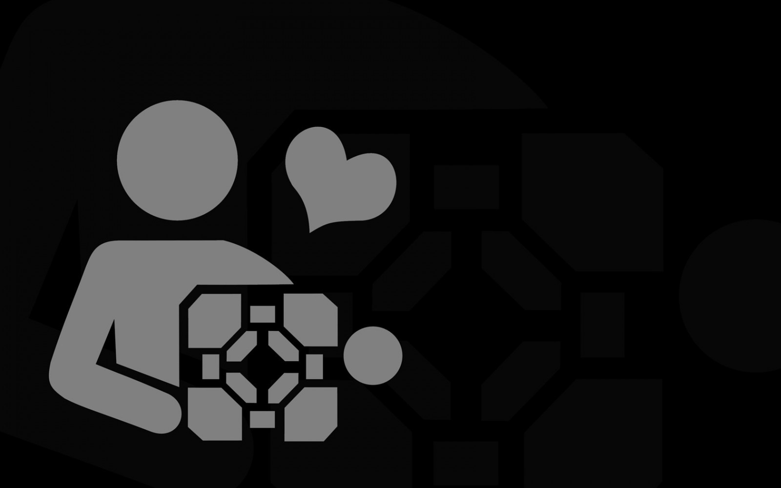 sort, illustration, monokrom, minimalisme, tekst, logo, cirkel, mærke, Companion Cube, design, portal, nummer, skærmbillede, 1680x1050 px, computer tapet, sort og hvid, monokrom fotografering, skrifttype