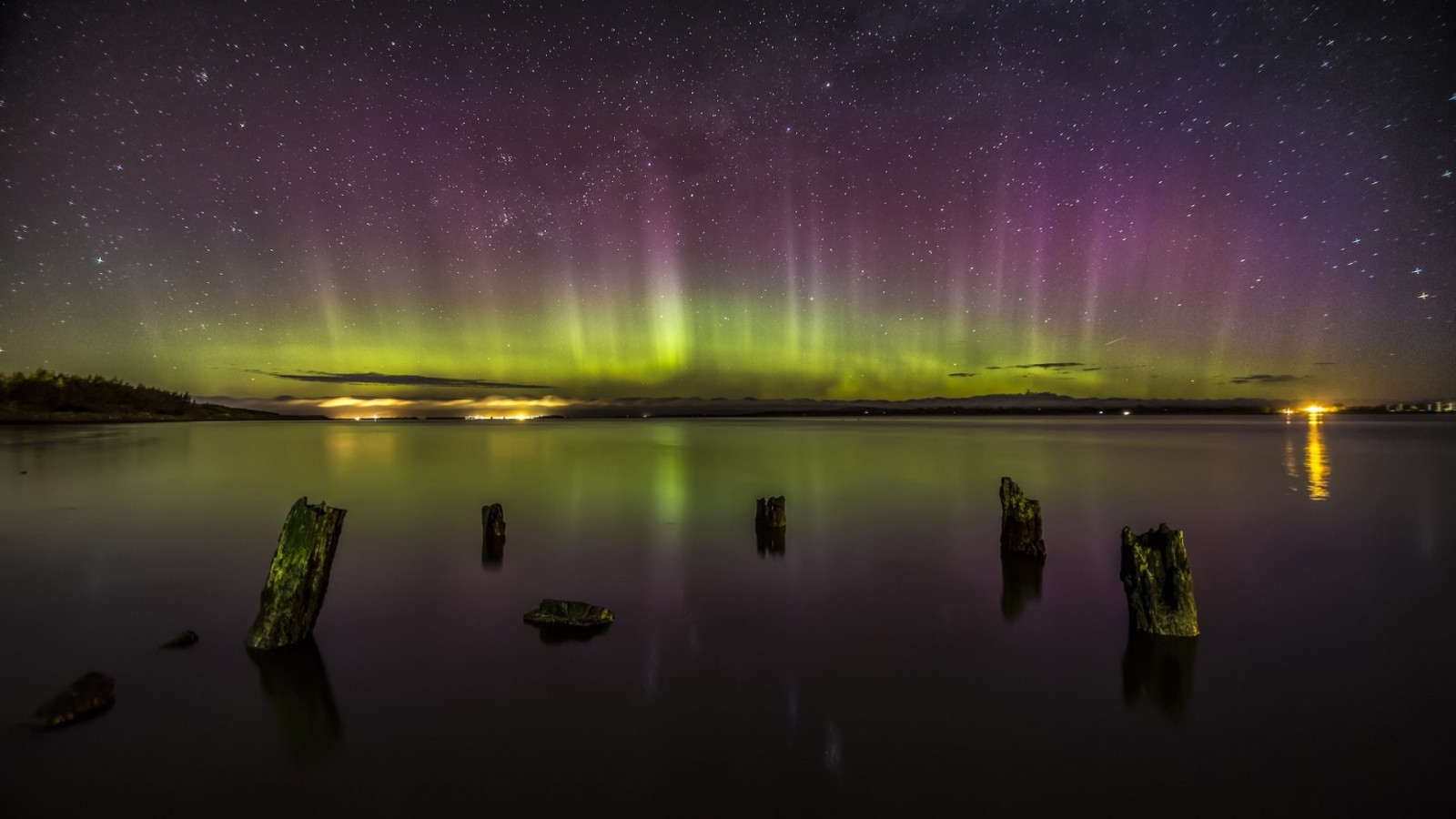 Baggrunde : landskab, nat, vand, natur, afspejling, himmel, nordlys ...