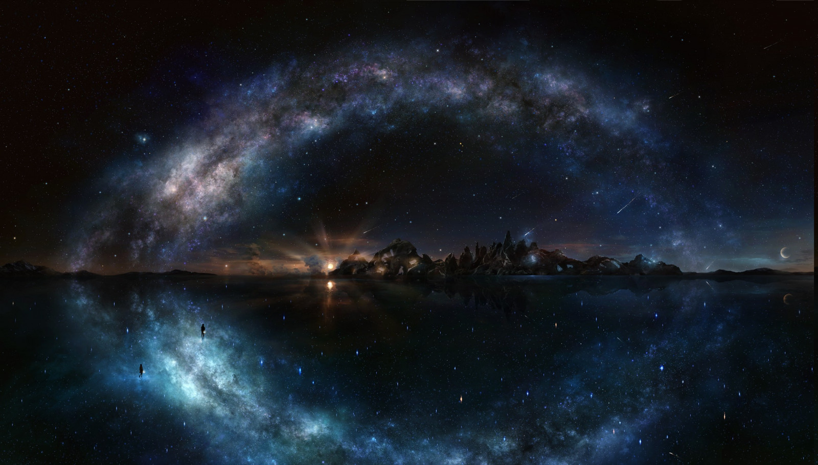 arte digital, galáxia, espaço, céu, via Láctea, nebulosa, atmosfera, Galáxia espiral, universo, astronomia, Meia-noite, espaço sideral, Objeto astronômico, 2460x1400 px