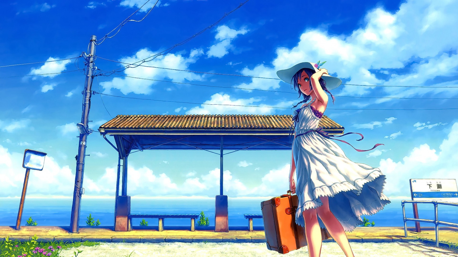 Anime, Anime Mädchen, Himmel, Originalzeichen, Strommast, Ferien, Freizeit