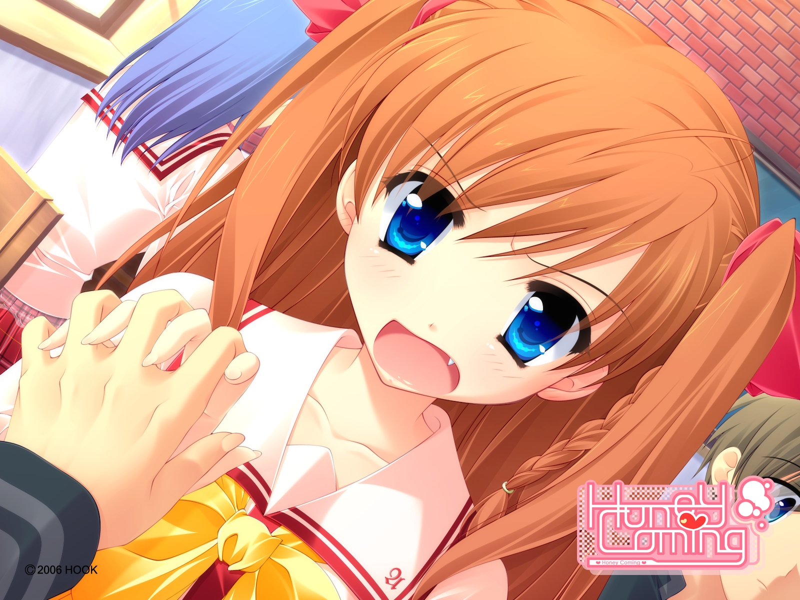 ilustrace, anime, modré oči, umělecká díla, hněv, kreslená pohádka, pusa, dívka, mangaka, med přichází, kamijou Asahi