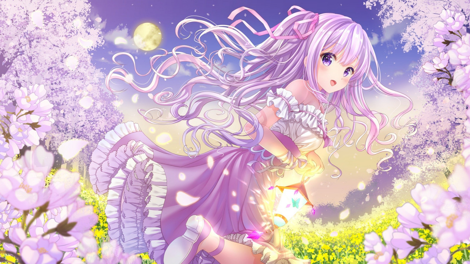 Anime with Purple Flower Girl Dress