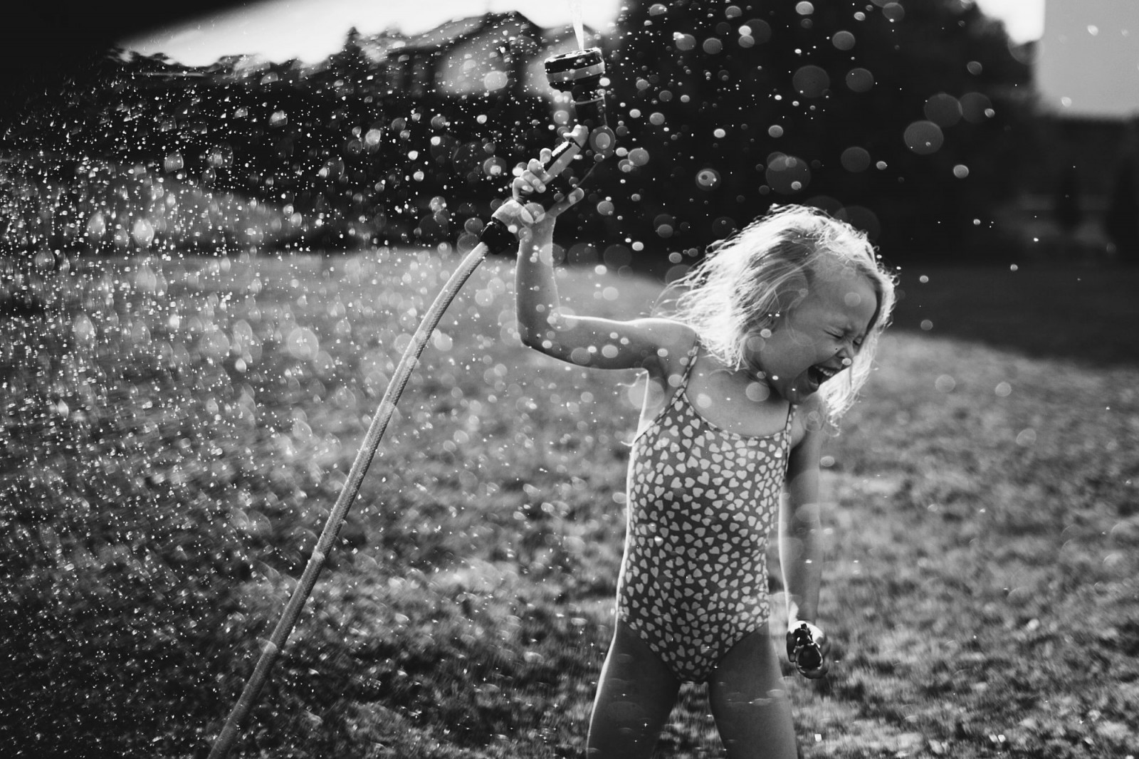Wallpaper sunlight, children, water, grass, snow