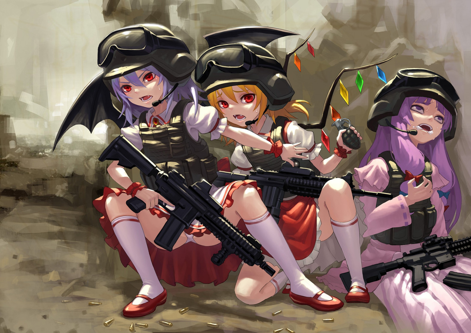 anime, Touhou, occhi rossi, vampiri, zanne, i fumetti, Remilia Scarlet, Flandre scarlatto, Persona, conoscenza di patchouli, capi di abbigliamento, costume, immagine dello schermo
