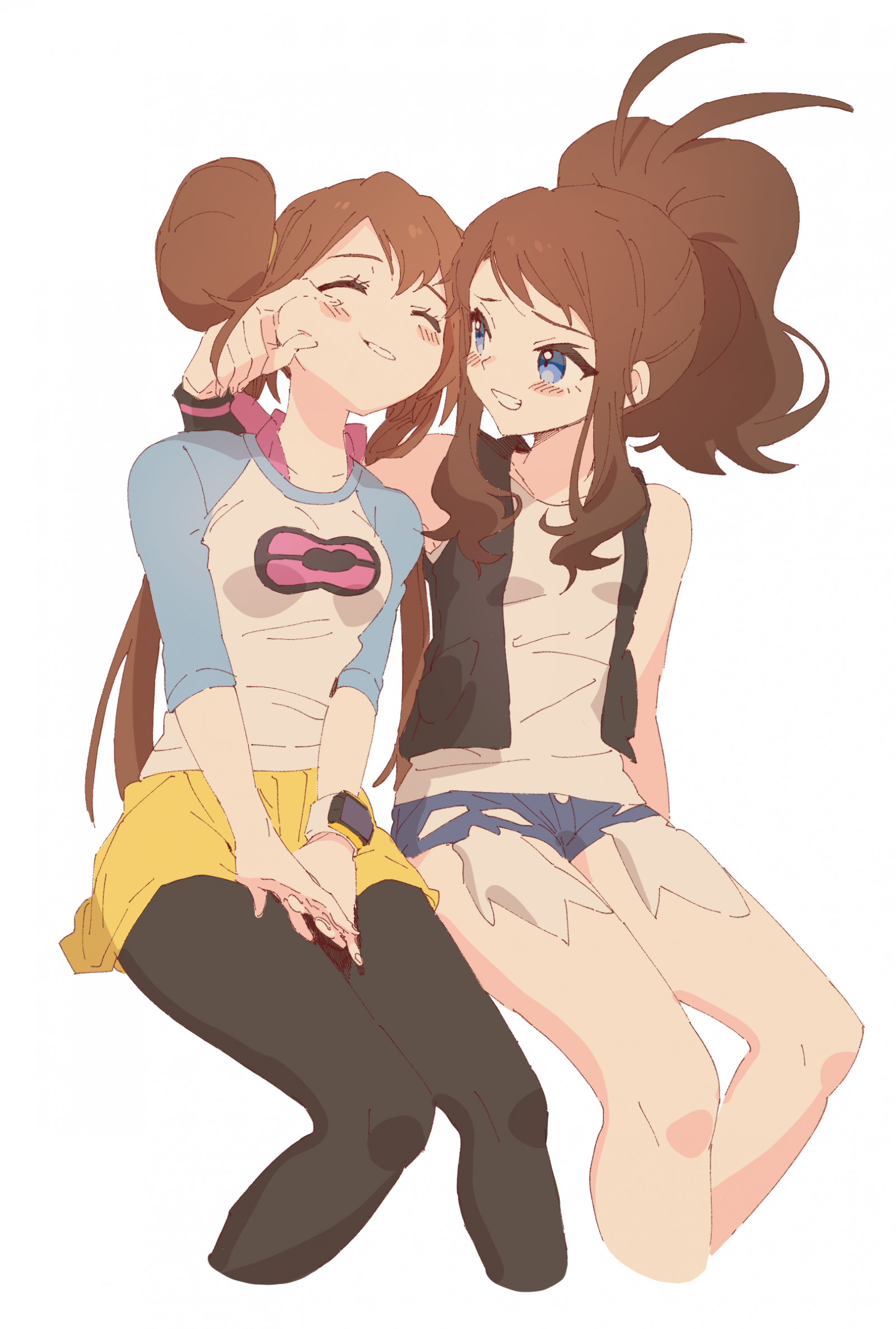 อะนิเมะ, สาวอะนิเมะ, โปเกมอน, Rosa Pok mon, Hilda pokemon, ผมยาว, twintails, หางม้า, สีน้ำตาล, two women, งานศิลปะ, ศิลปะดิจิตอล, ศิลปะแฟนซี