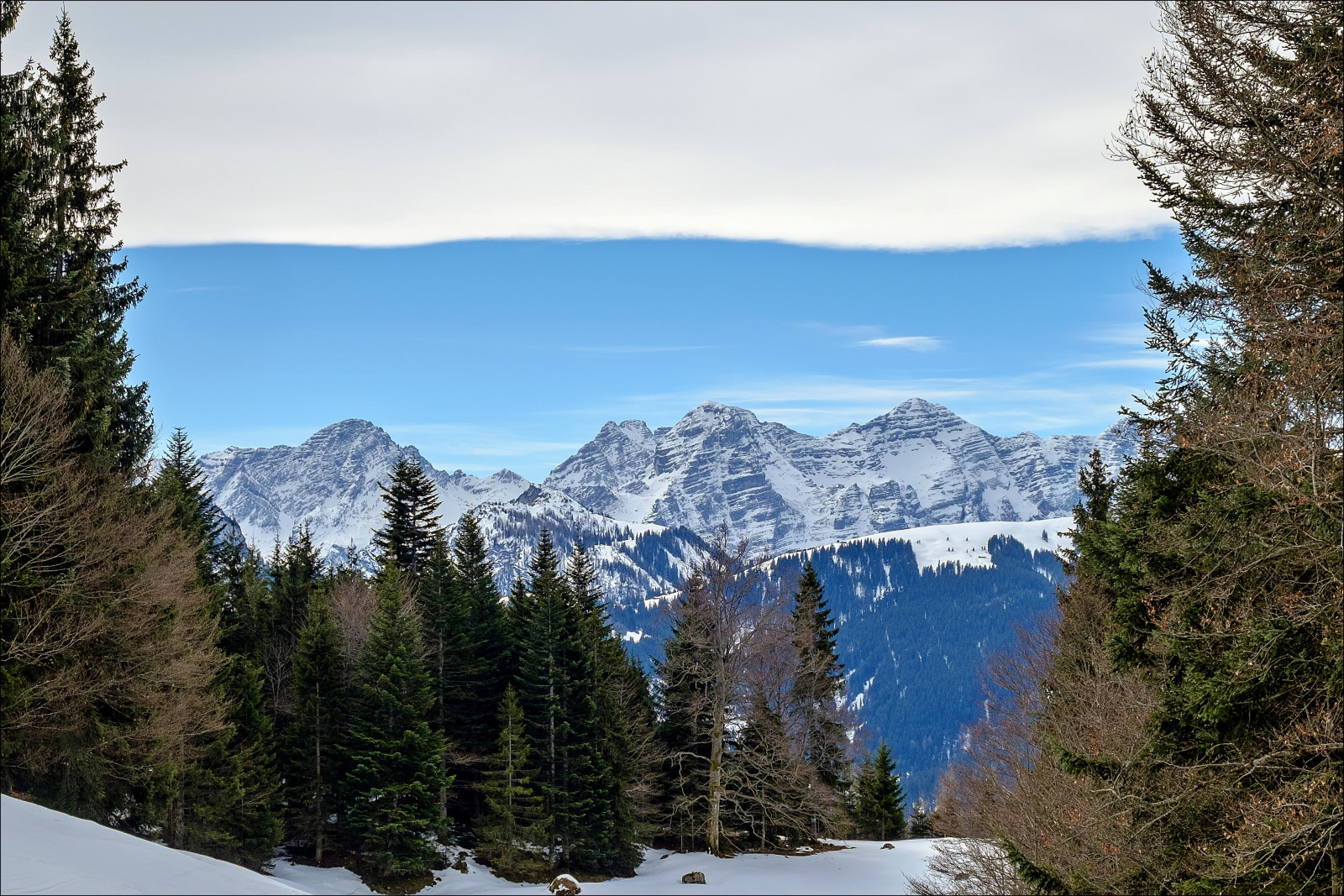 heinrichplum, švestka, fuji, XE2, xf1855mm, F hn, Berge, hory, Heutal, Salcbursko, alpen, Alpy, Loferersteinberge, zima, Winterlandschaft, mraky, mraky, zakalený, Weissblau