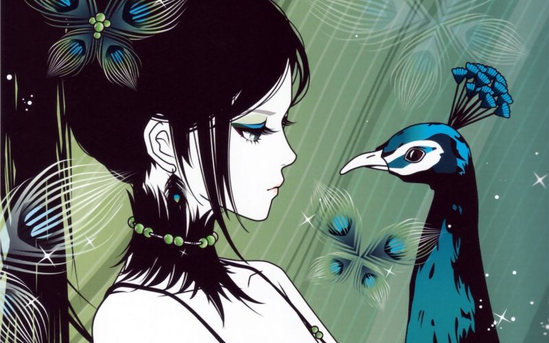 illustration, anime, peacocks, cartoon, 1920x1200 px illustration, anime, peacocks, cartoon, 1920x1200 px