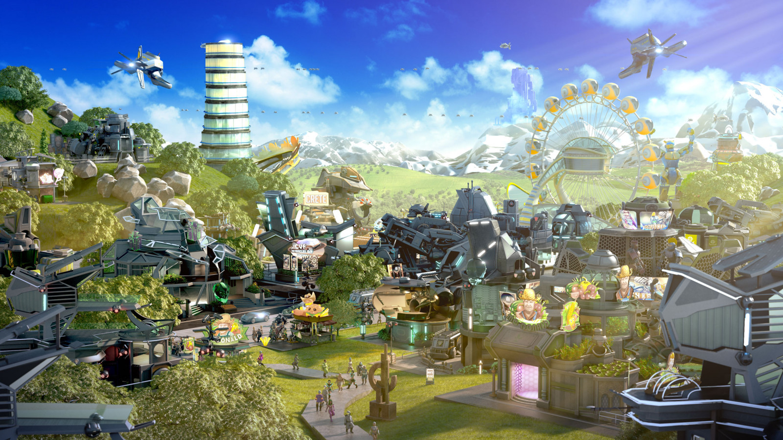 video games, Forge of Empires, city, futuristic, futuristic city, spaceship, tower
