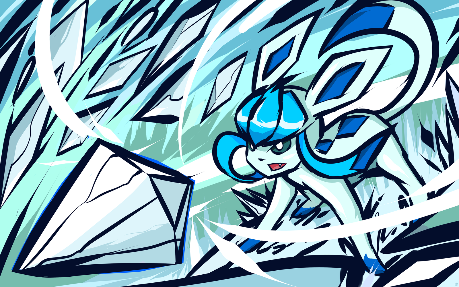 illustration, Pok mon, graffiti, Glaceon, ishmam, KUNST, linje, skrifttype, tegneserie