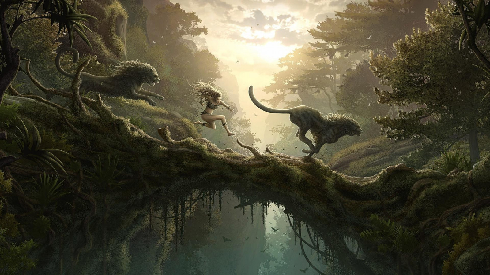 les, lev, džungle, mytologie, bažina, panteři, mokřadní, Snímek obrazovky, 1920x1080 px, místo výskytu, přírodní prostředí, počítač tapeta, džungle