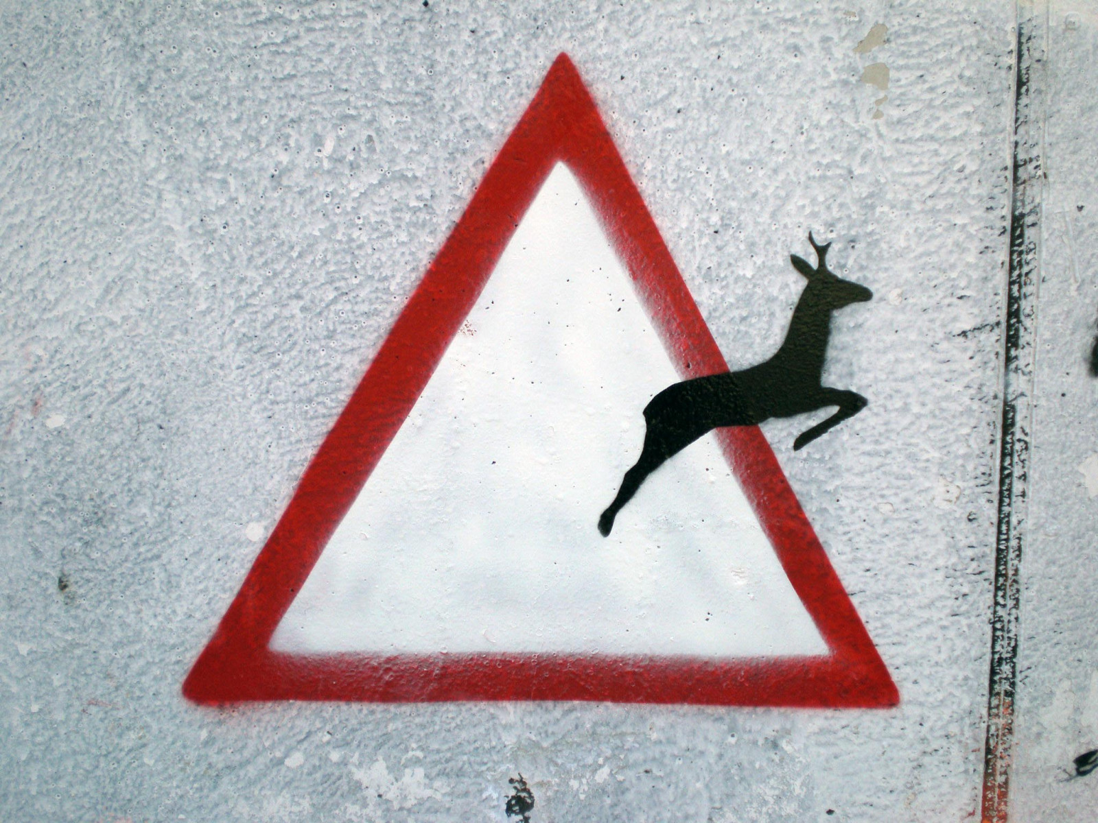 hjort, gade, rød, væg, vej, skilt, trekant, Spanien, signal, Barcelona, vinkel, KUNST, gadekunst, mur, stencil, espagne, animaux, Espana, skrifttype, skiltning, Cerf, trafik skilt, panneau, spencer, Barcelone, pochoir, routier, sauvages, difusor