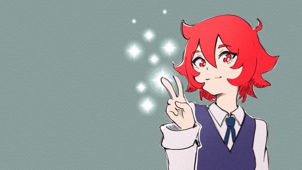 looking at viewer, Little Witch Academia, Luna Nova uniform, red eyes, redhead, magic