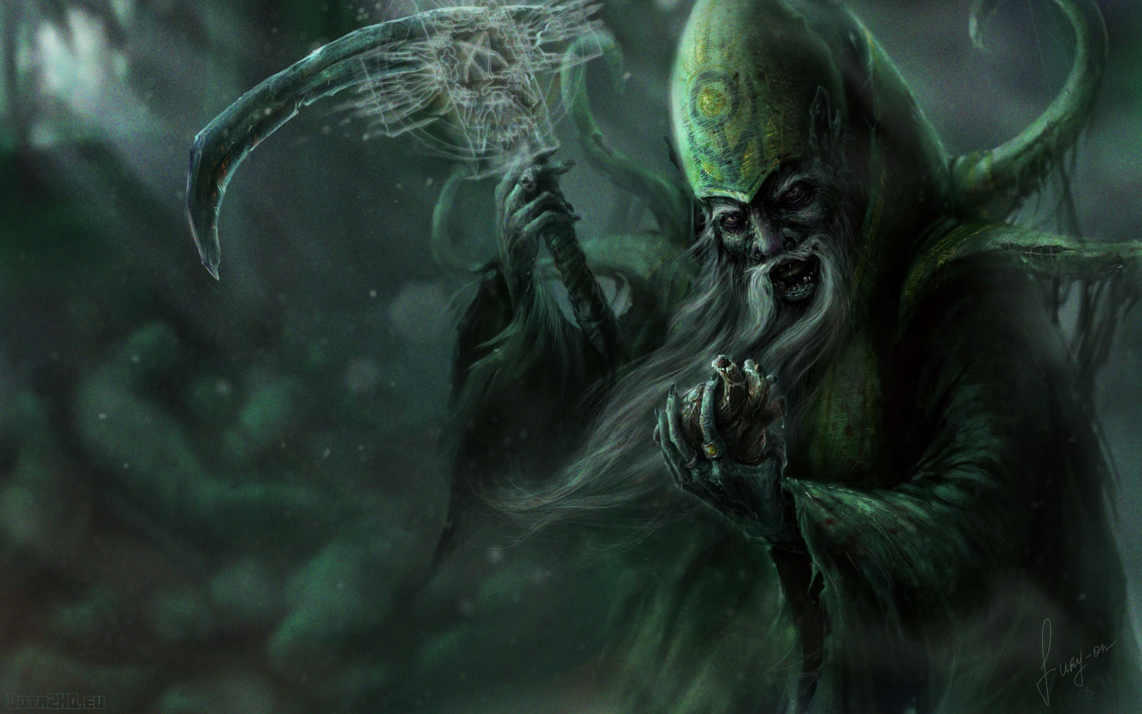 ilustrace, Dota 2, mytologie, UMĚNÍ, tma, Snímek obrazovky, počítač tapeta, fiktivní postava, mýtické zvíře, necrolyte