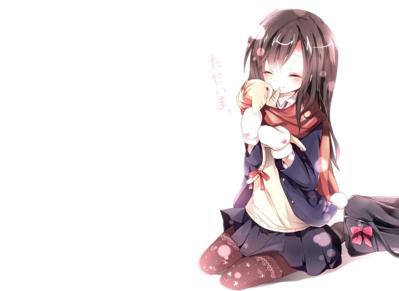 jednoduché pozadí, dlouhé vlasy, anime, anime dívky, bruneta, zima jednoduché pozadí, dlouhé vlasy, anime, anime dívky, bruneta, zima