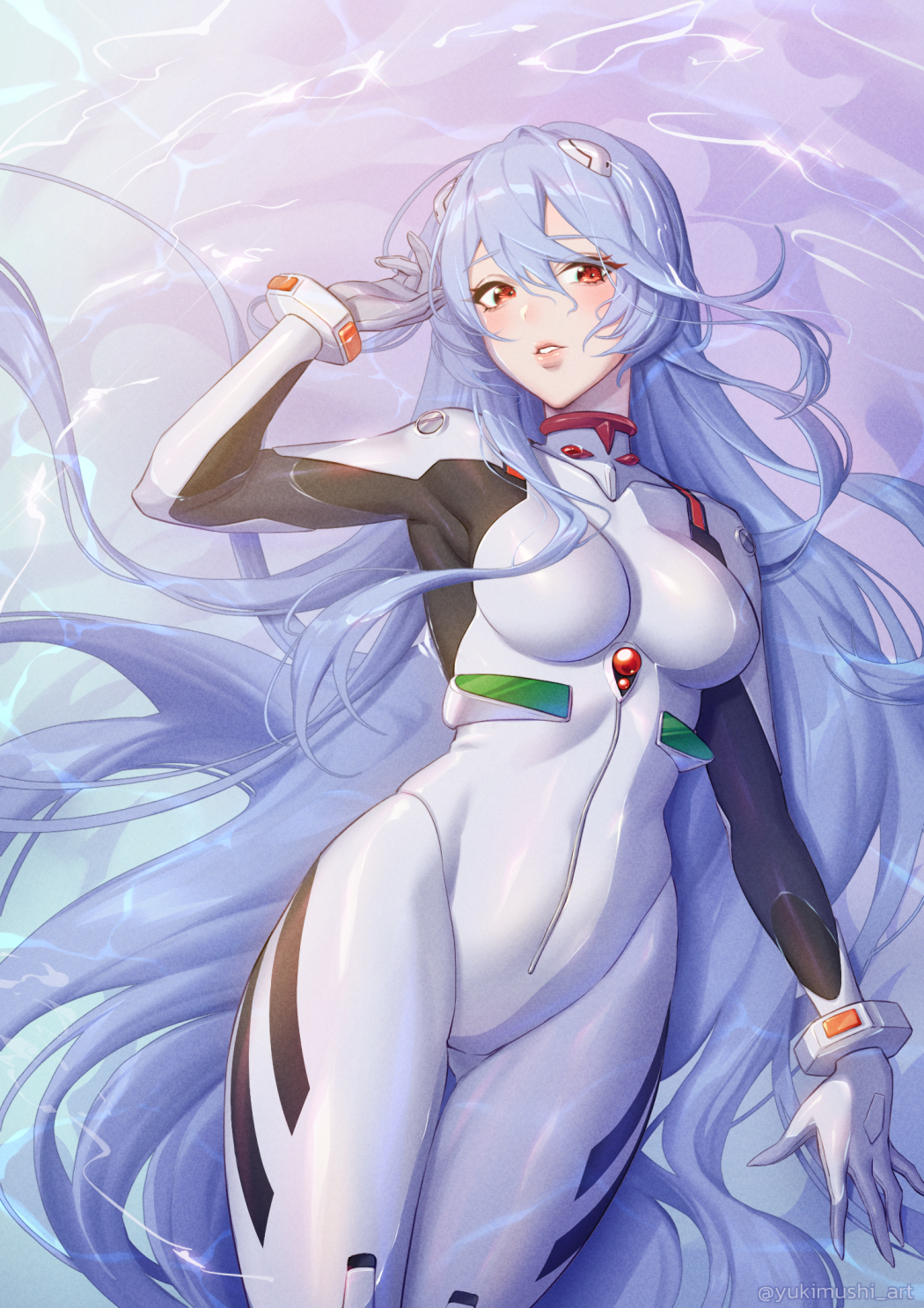 anime, anime lányok, Rebuild of Evangelion, Neon Genesis Evangelion, Super Robot Taisen, Ayanami Rei, hosszú haj, kék haj, szóló, alkotás, digitális művészet, rajongói alkotás