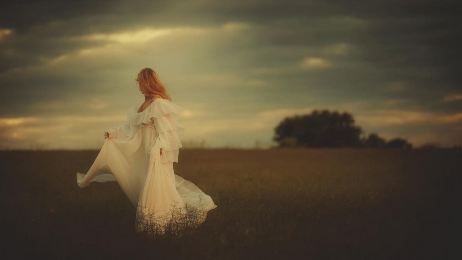 sollys, træer, hvid, Kvinder, solnedgang, afspejling, Mark, kjole, aften, morgen, emotion, romantik, lys, Sky, fotografi, mørke, atmosfærisk fænomen, interaktion