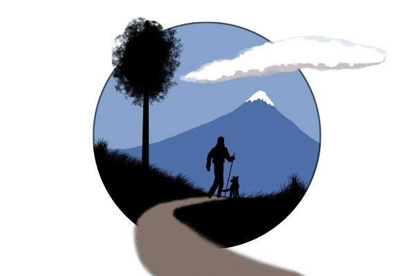 road,walking,dog,shadow,sky,men