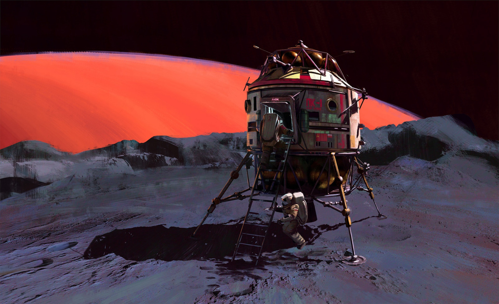 űrhajós, jármű, hely, space art, alkotás