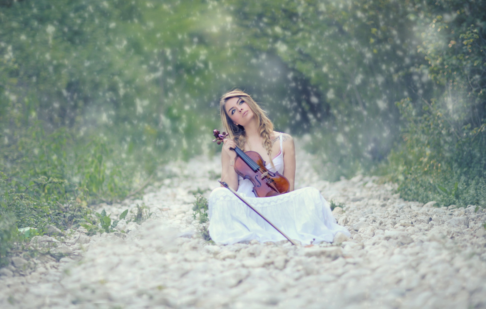 lumière du soleil, Femmes en plein air, femmes, maquette, herbe, la photographie, la musique, robe, violon, printemps, fille, beauté, saison, la mariée, photographier, séance photo