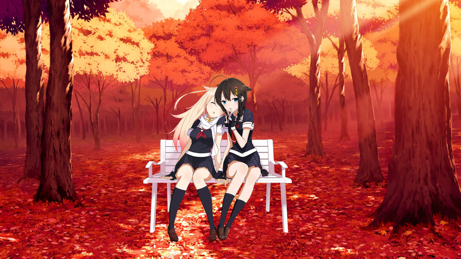 Anime, Dziewcząt anime, czerwony, Kolekcja Kantai, jesień, kwiat, pora roku, zrzut ekranu