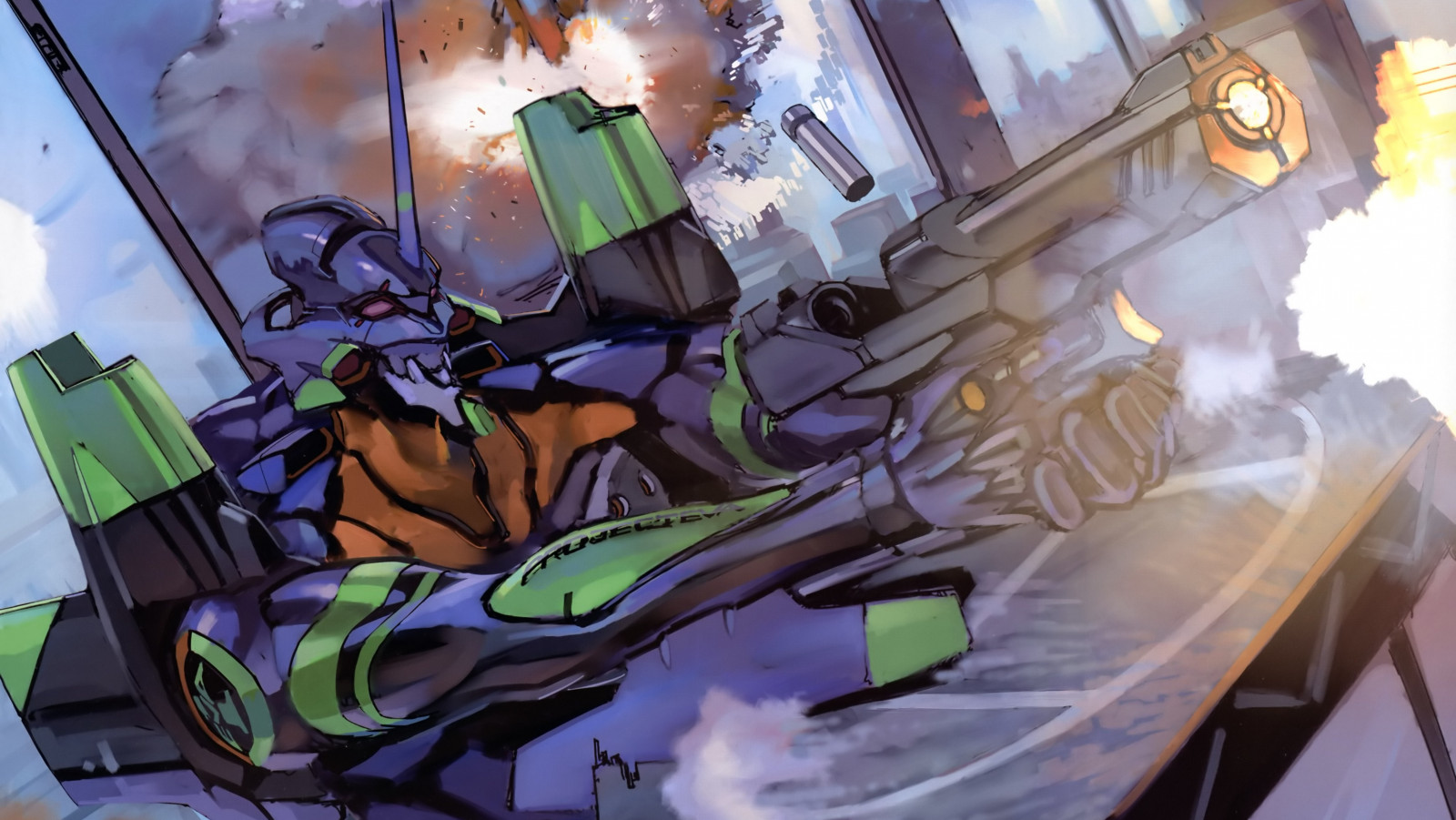 anime, Neon Genesis Evangelion, mech, EVA Unit 01, tegneserier, KUNST, skærmbillede, mecha