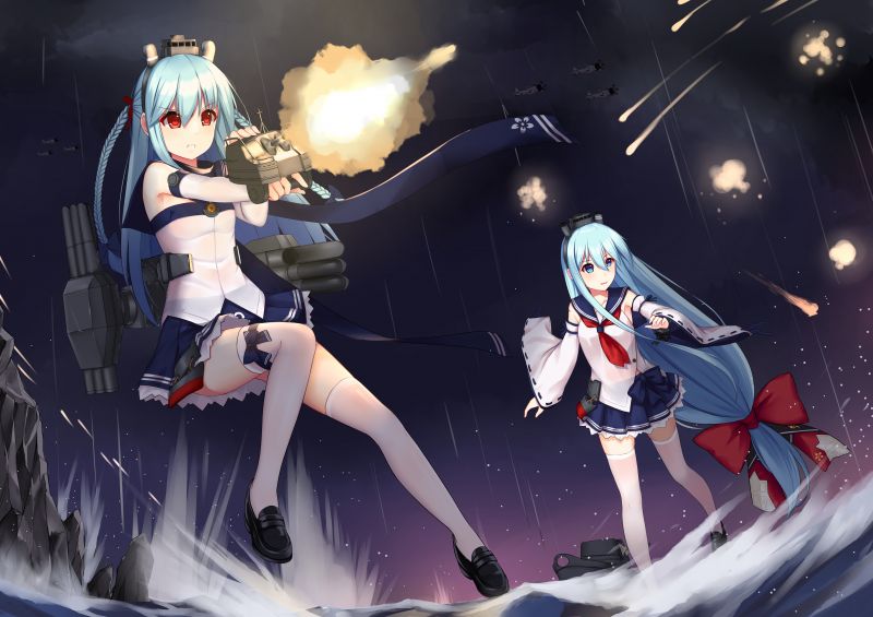 nacht, lang haar, anime, animemeisjes, blauw haar, blauwe ogen nacht, lang haar, anime, animemeisjes, blauw haar, blauwe ogen