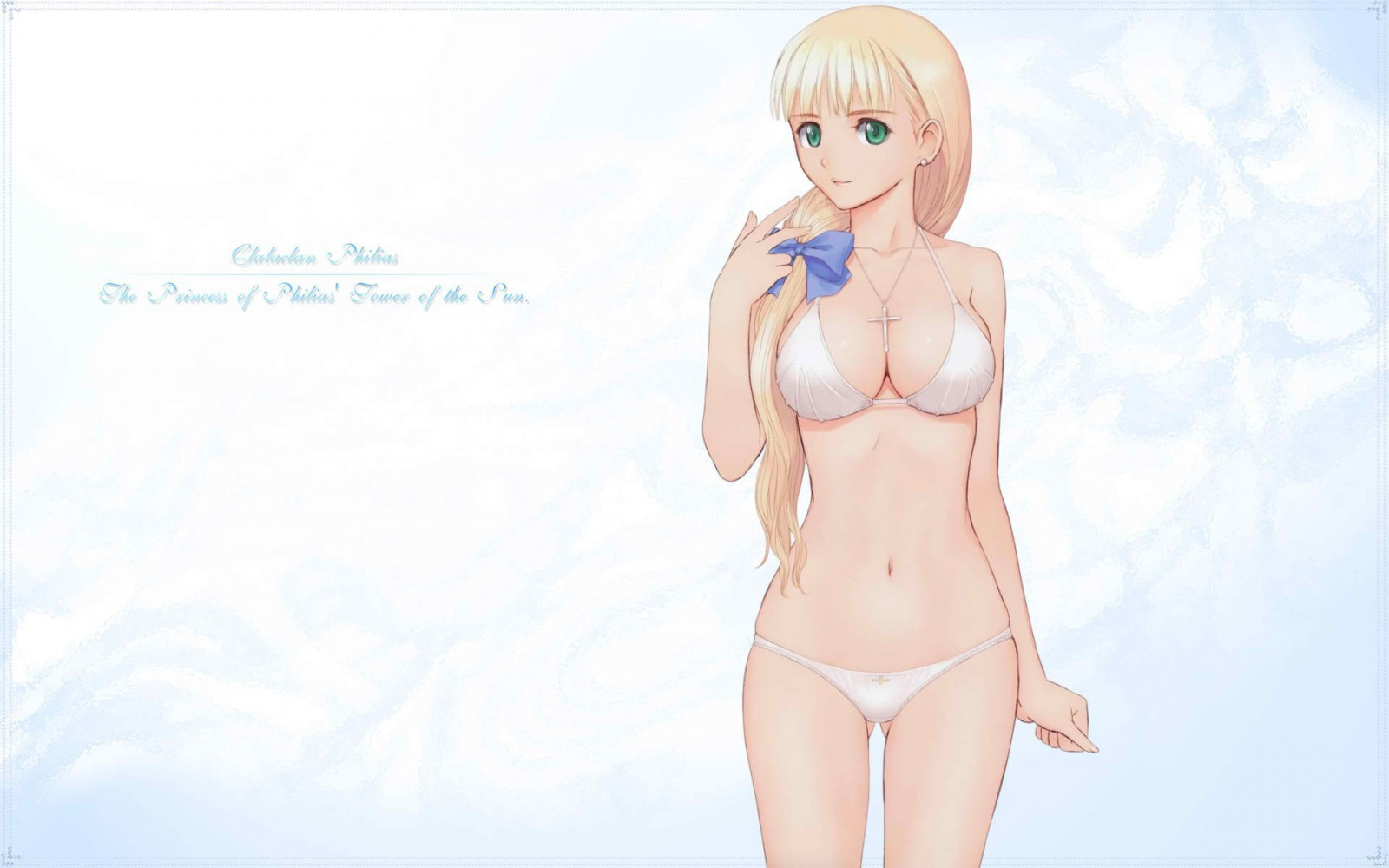 blondýnka, dlouhé vlasy, anime, anime dívky, zelené oči, náhrdelník, kreslená pohádka, černé vlasy, vlasy, spodní prádlo, spodní prádlo, plavky, oblečení, Tony Taka, ruka, prst, blond, účes, hruď, hlubotiskové idol, spodní prádlo