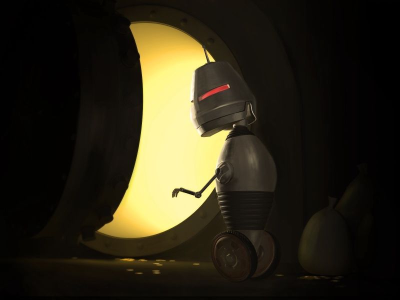 noc, Červené, Černá, oči, robot, odraz