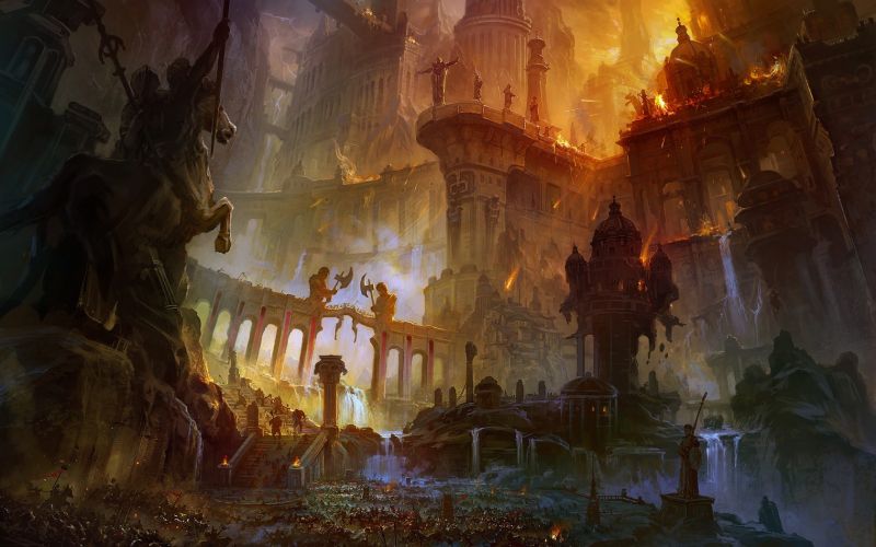 1680x1050 px, umělecká díla, fantasy umění, město, socha, válka 1680x1050 px, umělecká díla, fantasy umění, město, socha, válka