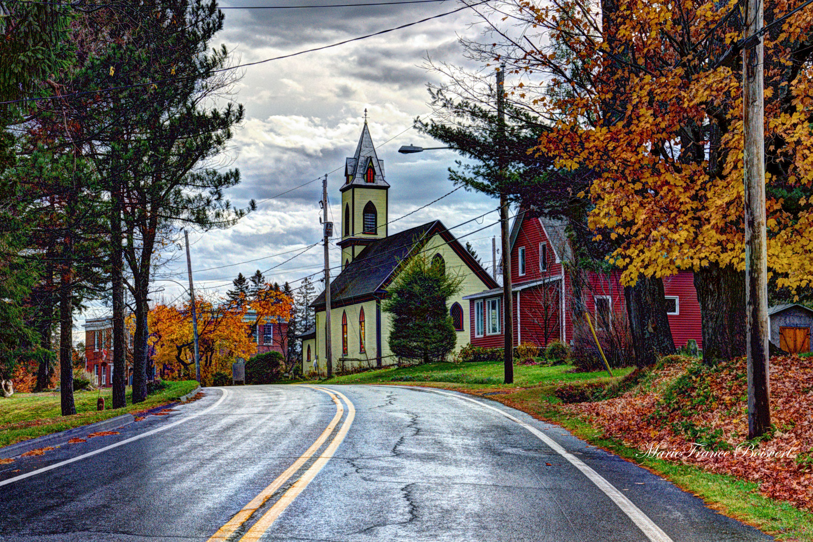 otoño, otoño, Iglesia, Automne, Estrie, Ciudades orientales, Scotstown, Fotomatix, Niksoftware